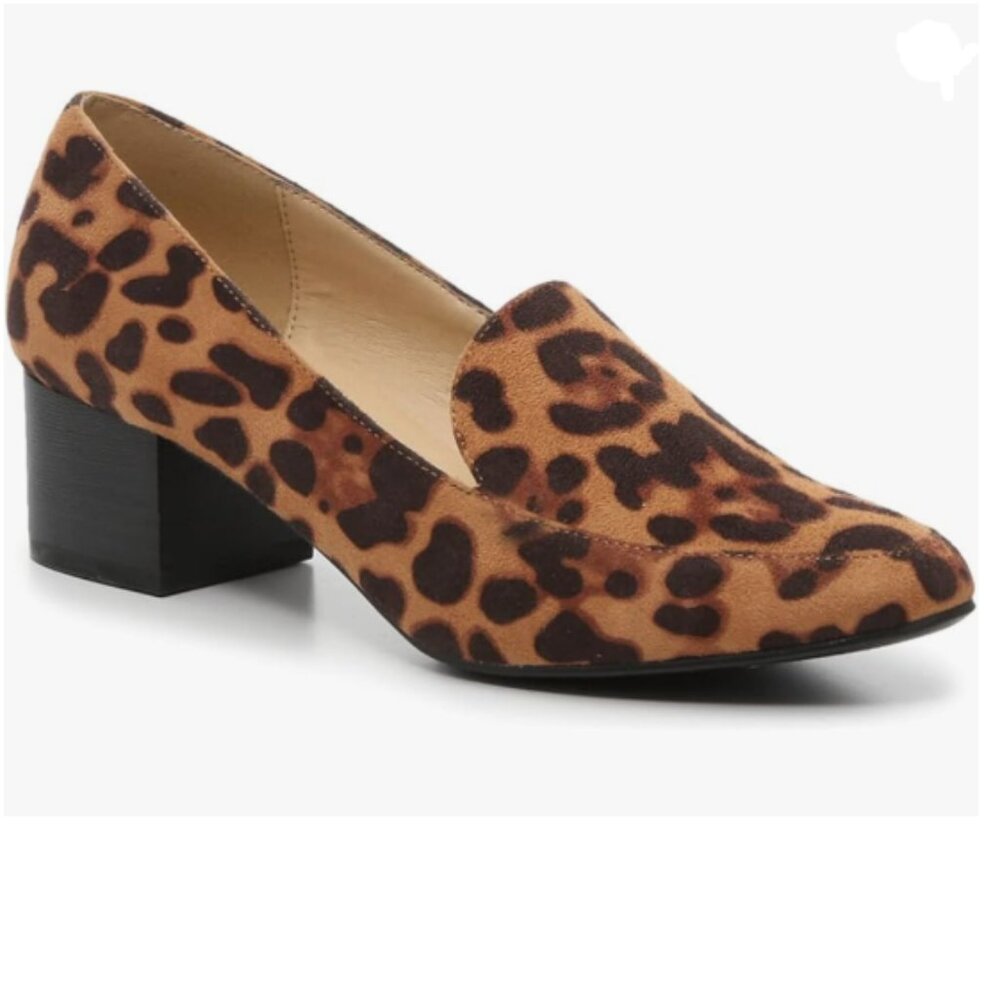 FOWT Brown Leopard Print Suede Slip On Side V Cut Loafers Almond Toe Pumps